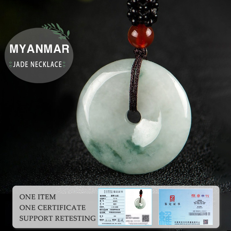 Jade Necklace Amulet Necklace Authentic Myanmar A Goods Jadeite Pendant Necklace (รับรองแล้วแนบ)