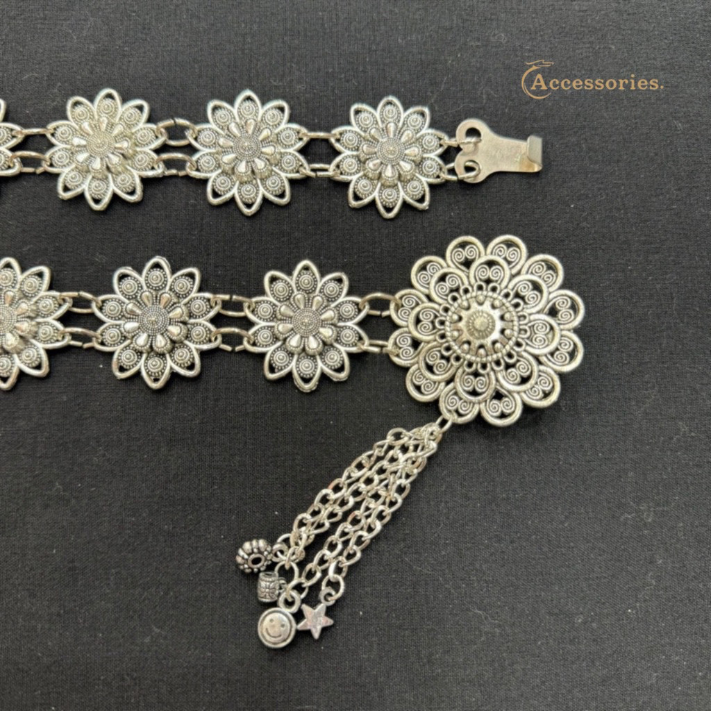 Accessories เครืองประดับโบราณเข็มขัดดอกไม้ เข็มขัดชุดไทย สีรมดํา พร้อมส่งในไทย