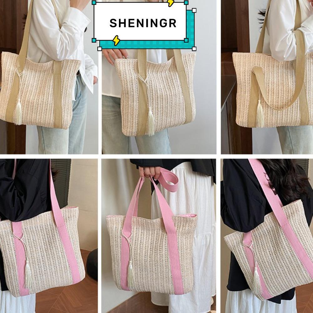 SHENING5R Tote Bag, Strawทอ Square Straw Bag, Casual Large Capacity Shoulder Bag Womens