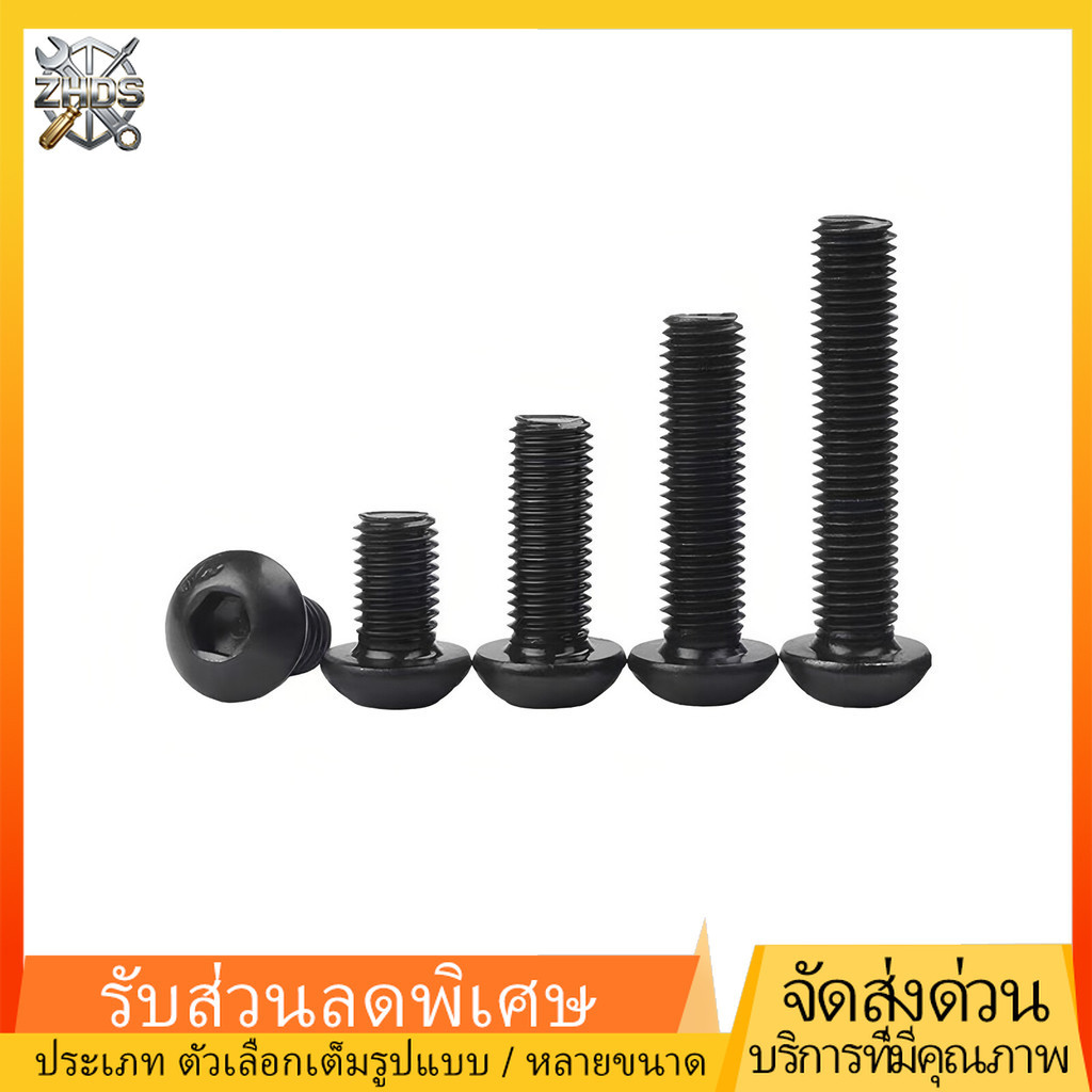 สกรู หัวจมกลม  เกลียวมิลตลอดISO7380 Button Head Hexagon Socket Metric Thread /button head hex socket screw  สีดำ สแตนเลส304 คุณภาพดี  M2/M2.5/M3/M4/M5/M6/M8 * L3-60 มม.ZHDS*