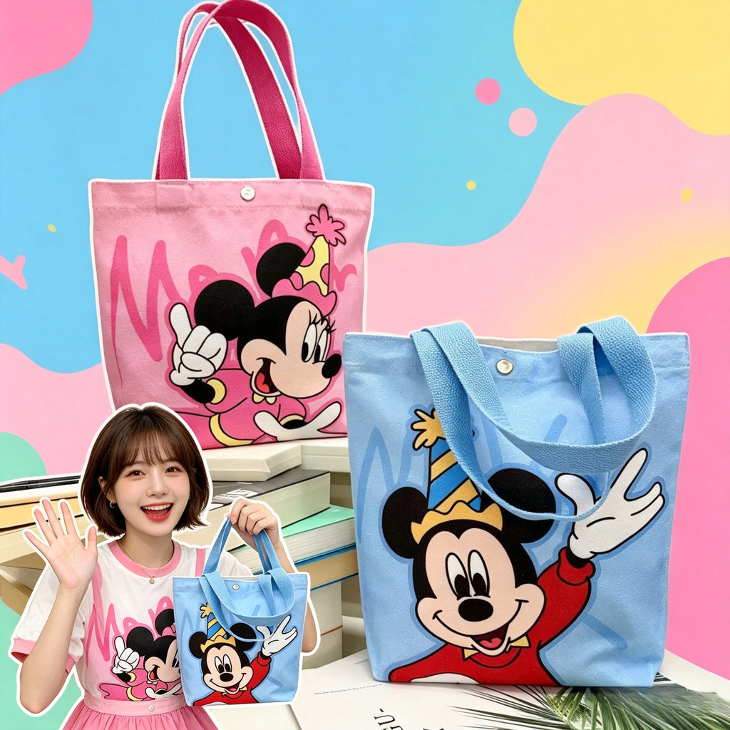 my-shop: กระเป๋าถือทรงโท้ท สไตล์มินิมอล น่ารัก คลาสสิค แฟชั่นเบาๆ ลุคหวานกำลังดี-ลายการ์ตูนน่ารักมาก-KK6633