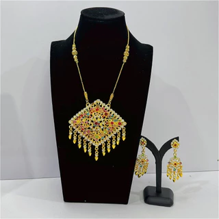 ใส่ Thai jewelry set dance show wedding bride dress earring clip diamond silver gold necklace sets