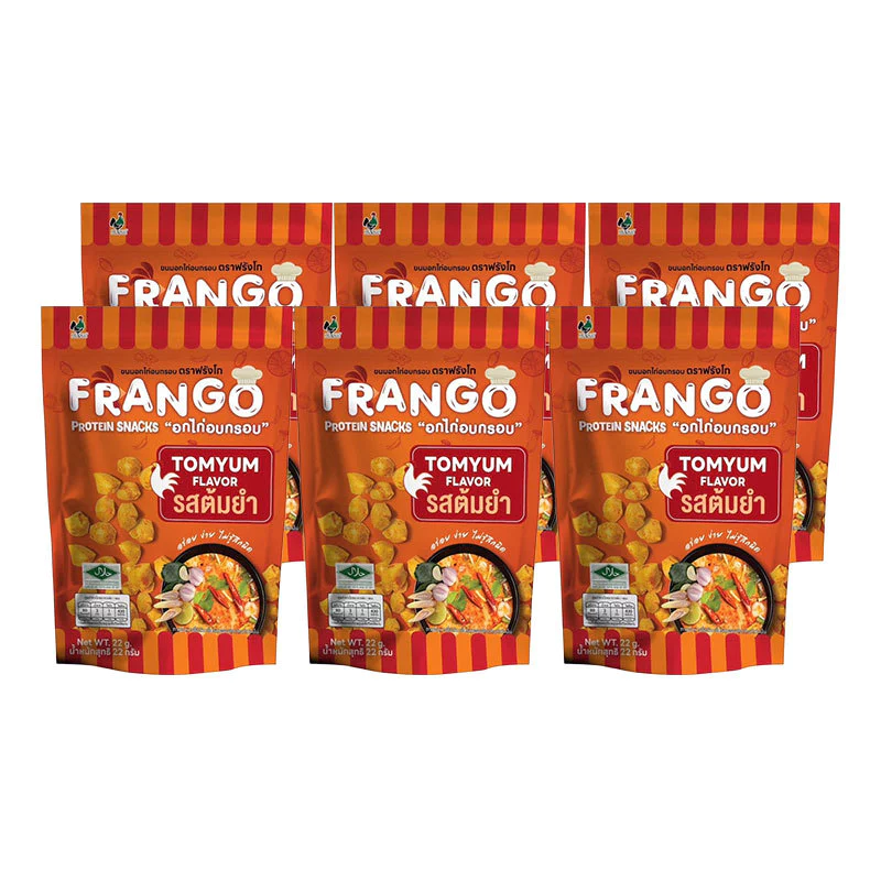 ฟรังโก ขนมอกไก่อบกรอบ รสต้มยำ 22 กรัม x 6 ซอง (FRANGO Chicken Protein Snack Tomyum) ดีต่อสุขภาพ โปโลแมน Poloman