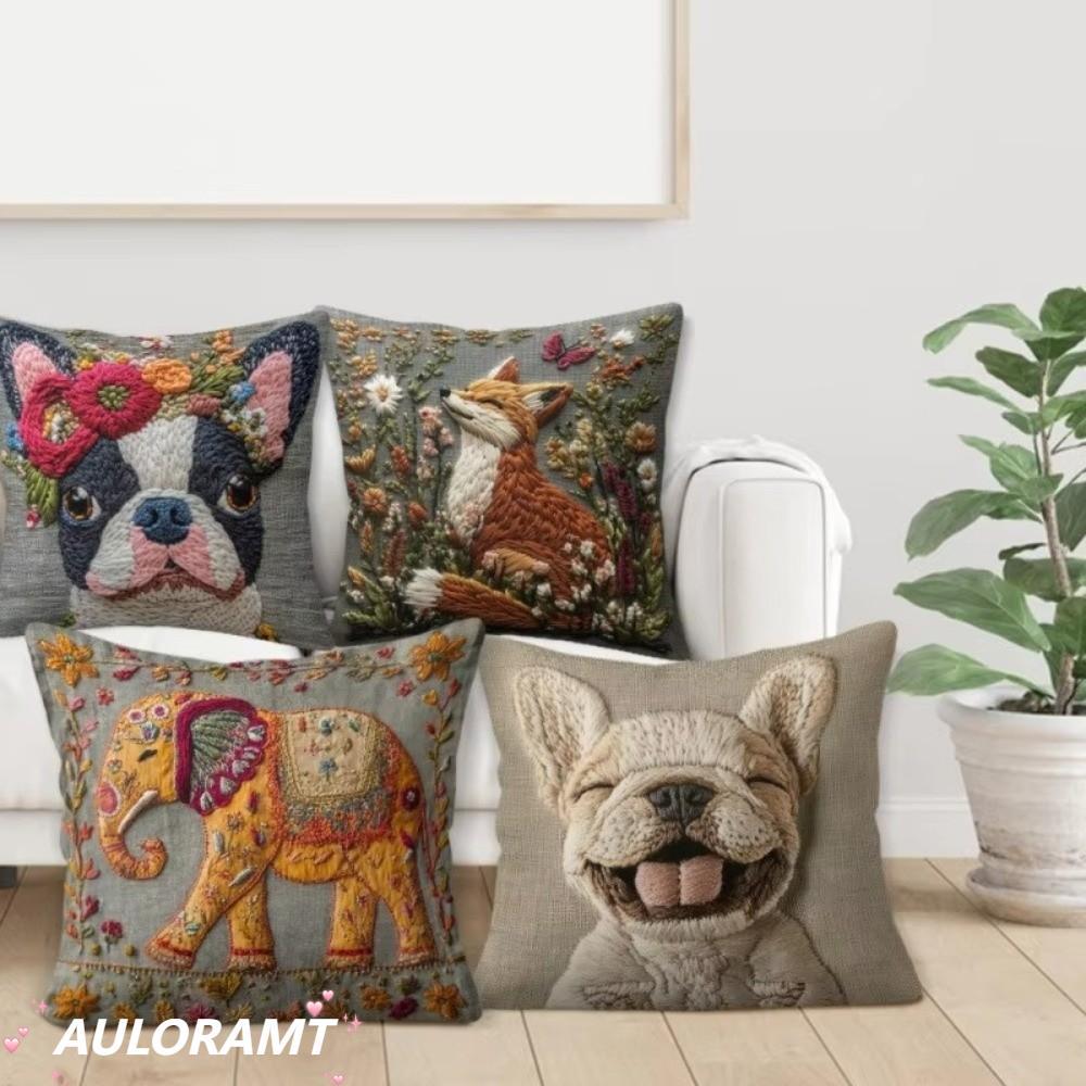 หมอน AULORAMT, Vintage Elephant พิมพ์เบาะรองนั่ง,สัตว์พิมพ์สไตล์โบฮีเมียน 45 ซม.ดอกไม้นกแกะตกแต่งปลอกหมอนตกแต่งบ้าน