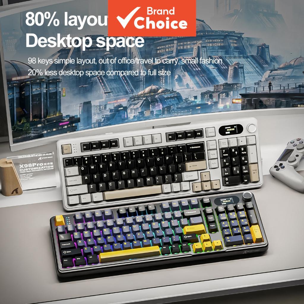 คีย์บอร์ดเกมมิ่งไร้สาย ATTACK SHARK X98PRO คีย์บอร์ดแมคคานิคัลไร้สาย 99 ปุ่ม พร้อมจอ LED แสดงผลหลากส