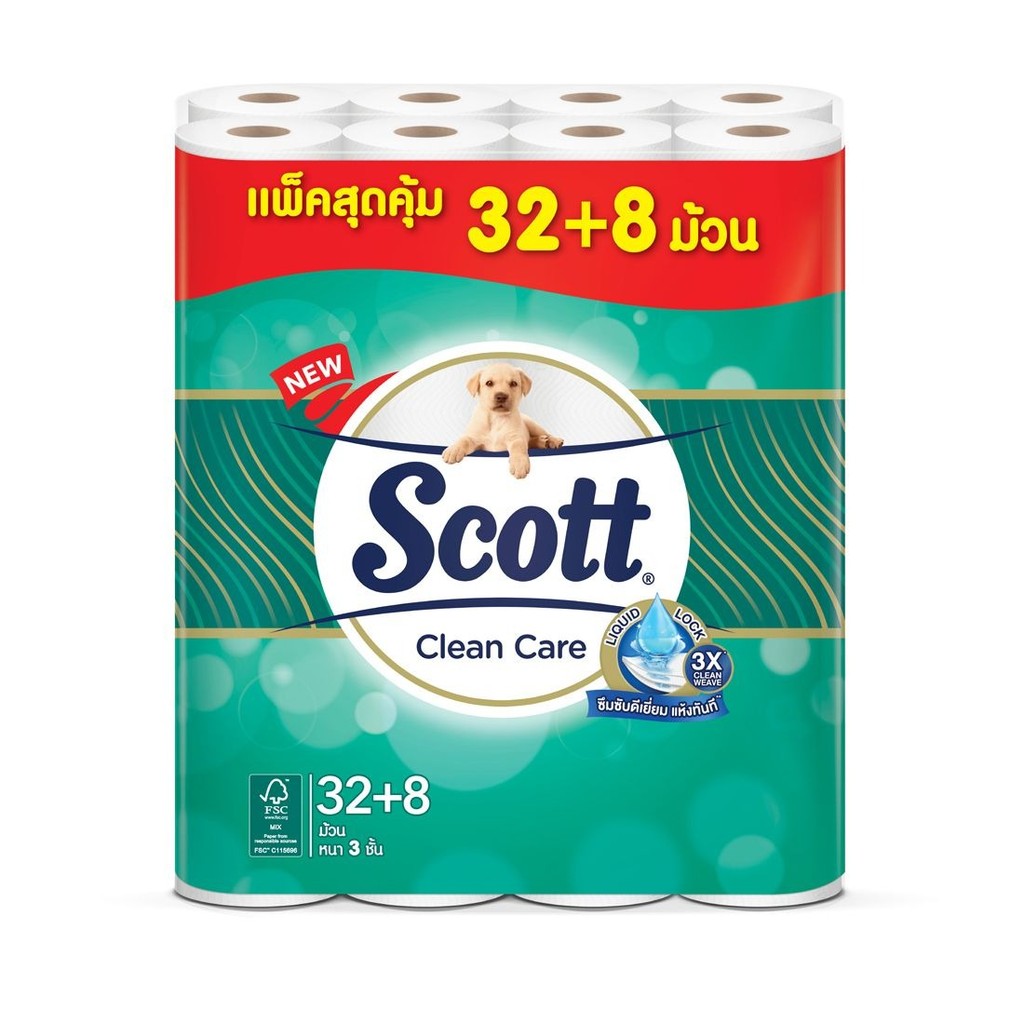 สก๊อตต์คลีนแคร์กระดาษชำระหนา 3ชั้น แพค 32เพิ่ม 8ม้วน ScottCareToiletTissue X40roll [หมายเลขบาร์โค้ด 8888336039220 ]