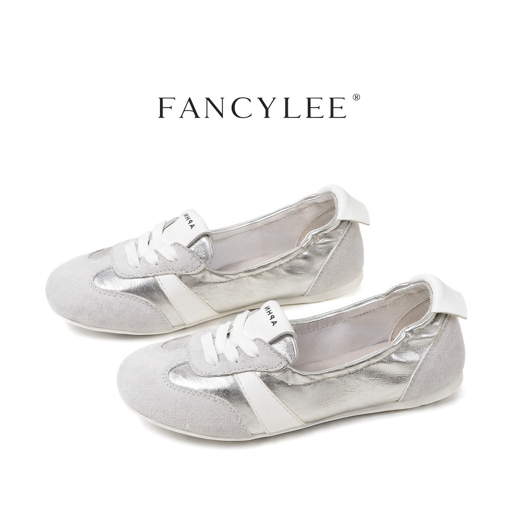 Fancylee รองเท้าแฟชั่นลี ส้นเตี้ยสีเงิน ออกแบบเรียบหรู กะทัดรัดและสวมใส่ง่าย เหมาะสำหรับฤดูใบไม้ผลิและฤดูร้อน