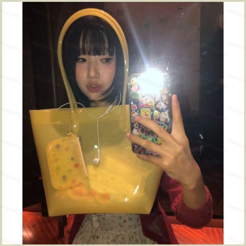 NS4 ใหม่ PVC Doba Saddle Jelly โปร่งใส Tote กระเป๋าขนาดใหญ่ความจุอเนกประสงค์กระเป๋าถือผู้หญิง SN4