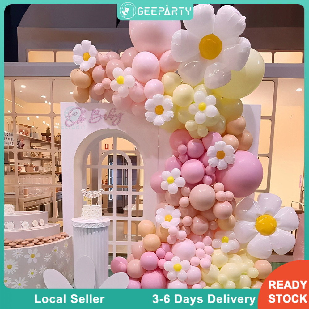 GeeParty 126 ชิ้น ชุดซุ้มลูกโป่งการ์แลนด์ ดอกเดซี่ Daisy สีชมพู เหลือง มาการอง งานวันเกิด งานปาร์ตี้ ชุดตกแต่งลูกโป่ง พร