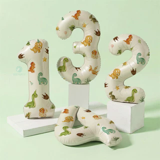 GeeParty ลูกโป่งฟอยล์ 3 ชิ้น ตัวเลข พร้อมสติ๊กเกอร์ไดโนเสาร์ Dinosaur Theme ตกแต่งงานวันเกิดเด็ก