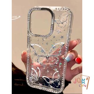 เคสผีเสื้อโลหะคริสตัลวิบวับสไตล์เกาหลี สำหรับ iPhone 14 Plus 15 Pro 17 Pro Max 14 16 Plus 11 17 12 13 rhinestonecase
