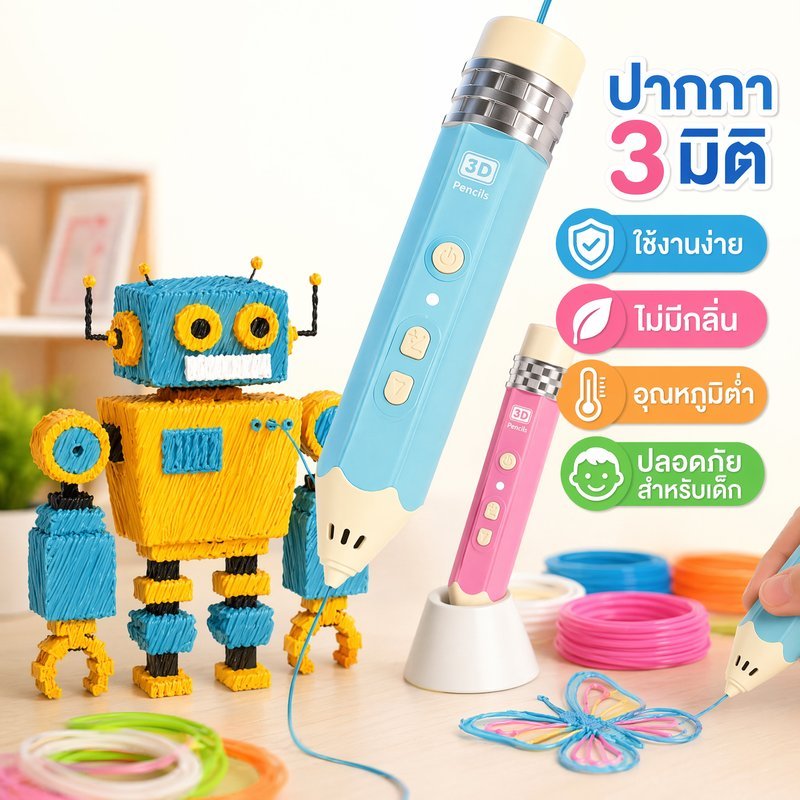 ปากกา3มิติ ปากกา3D วาดสามมิติ อุณหภูมิต่ำ ไร้สาย ชาร์จเร็ว ปลอดภัย เด็ก นักเรียน DIY