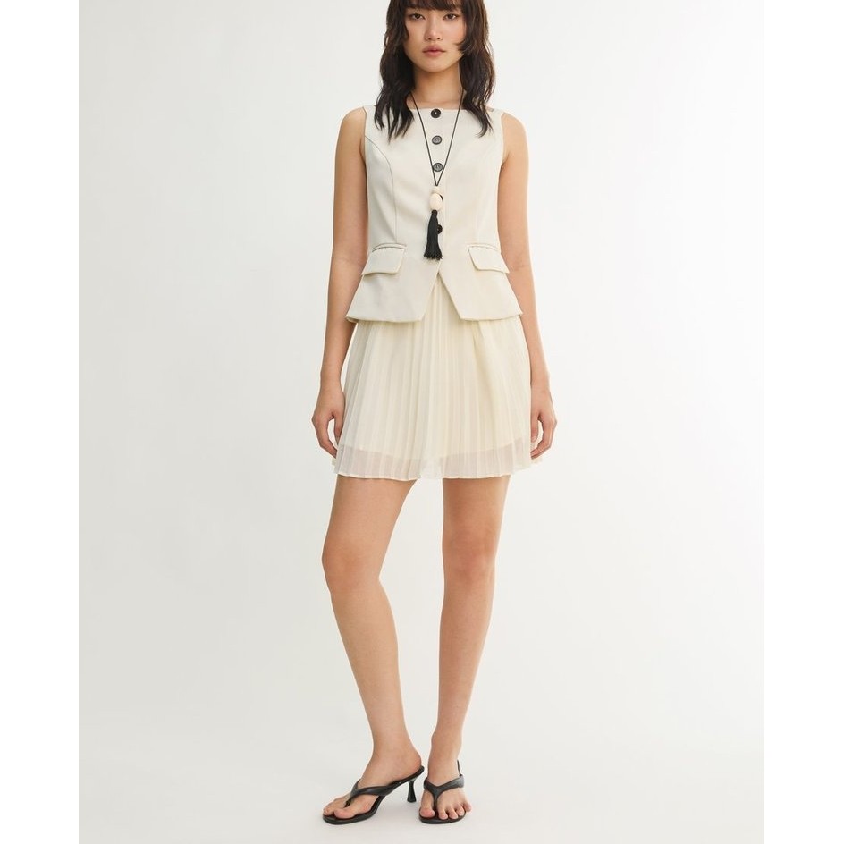 [Pomelo] เดรสยาวแขนกุด คอเหลี่ยม กระโปรงทรงพลีท / Sleeveless Square Neck Pleated Dress