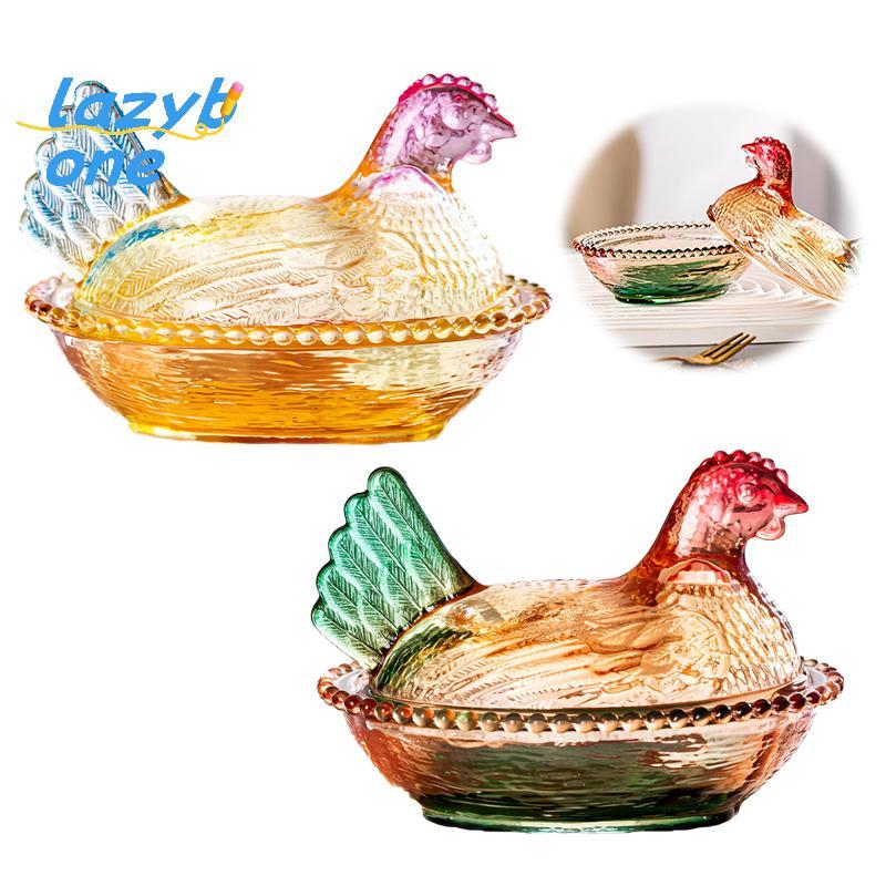 LZ-t] จานแก้ว Hen On Nest, จานขนมแก้วคริสตัลพร้อมฝาปิดชามผลไม้ Chien รูปไก่ขนมหวาน Snas Plate Retro Bowl Jar [ใหม่]