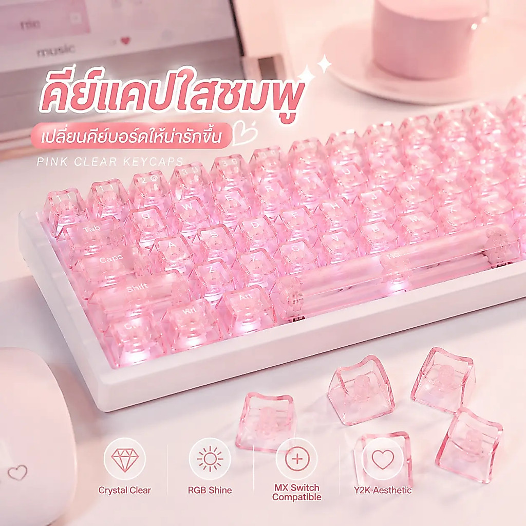 【NK】Keycap resin คีย์แคป PC ใสรูปหัวแมวน่ารัก หนา 1.7 มม คีย์แคปเรซิ่น  ปุ่มคีย์บอร์ด สำหรับ machanical keyboard