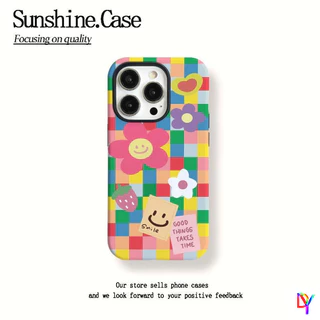 Vibrant Checkered Smiley 2-in-1 ฟิล์มกรณี Double-Layer Anti-Drop สําหรับ iPhone 17/16 Pro Max 14 Plus 13/12/11 Pro Max XS Max 7/8 Plus