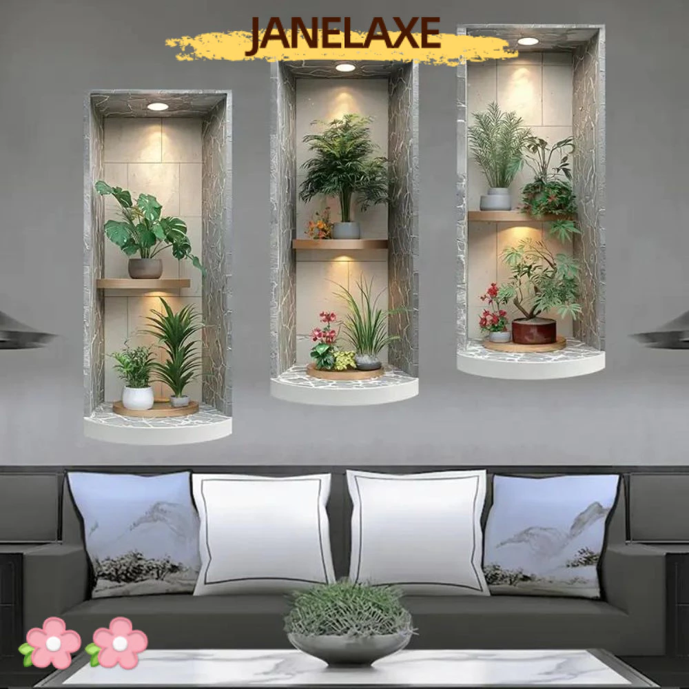 JANELAXE932JN สติ๊กเกอร์ติดผนังต้นไม้สีเขียว, สติ๊กเกอร์กระถางต้นไม้กันน้ําแบบมีกาวในตัว, หรูหราง่ายต่อการปอกเปลือก 2D/ PVC ตกแต่งผนังสําหรับสํานักงานห้องนั่งเล่นตู้ศึกษา