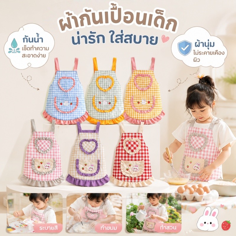 COD ผ้ากันเปื้อนเด็ก ผ้ากันเปื้อนเด็กผู้หญิงการ์ตูน ทนต่อคราบสกปรก ทำความสะอาดง่าย ผ้ากันเปื้อนเด็กผู้หญิงการ์ตูน