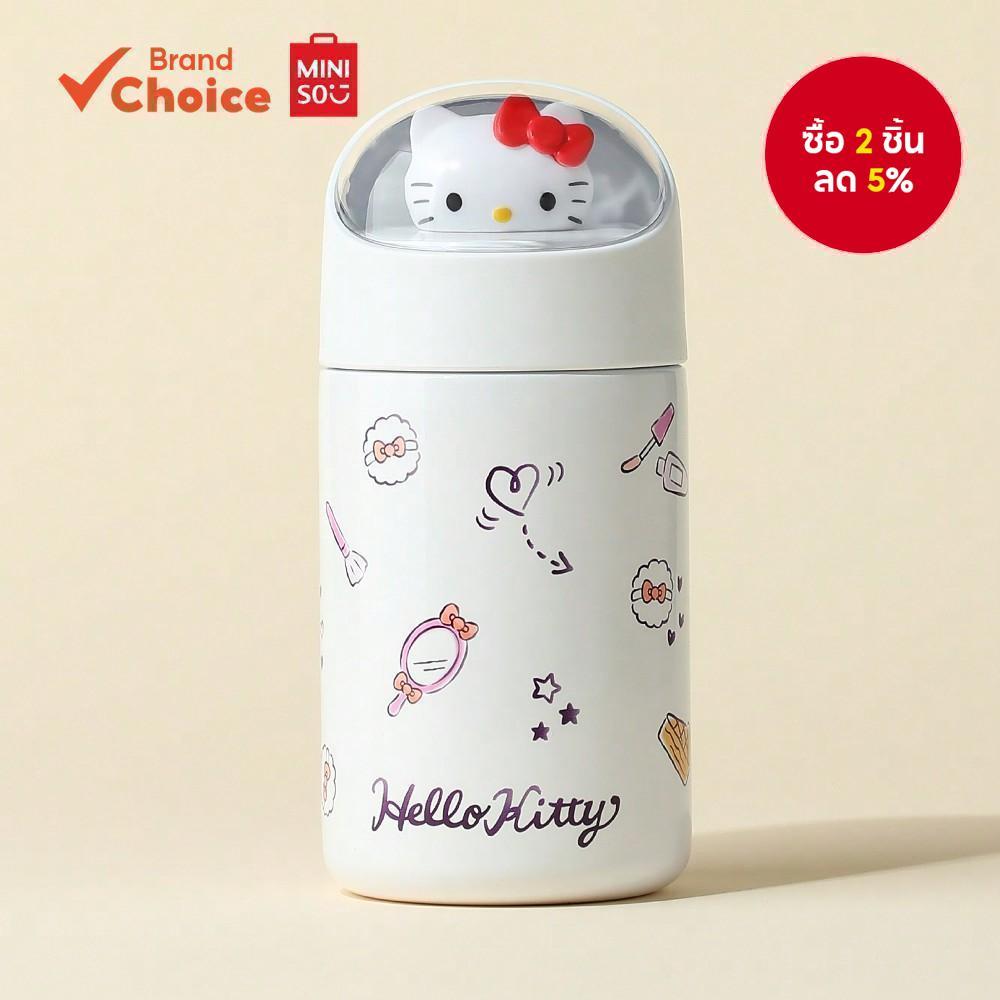 MINISO Sanrio Hello Kitty แก้วมัคสีขาว 280ml 7ซม.×16ซม. เก็บความร้อนได้ พร้อมหลอดแก้วแบบพกพาและสวยงาม