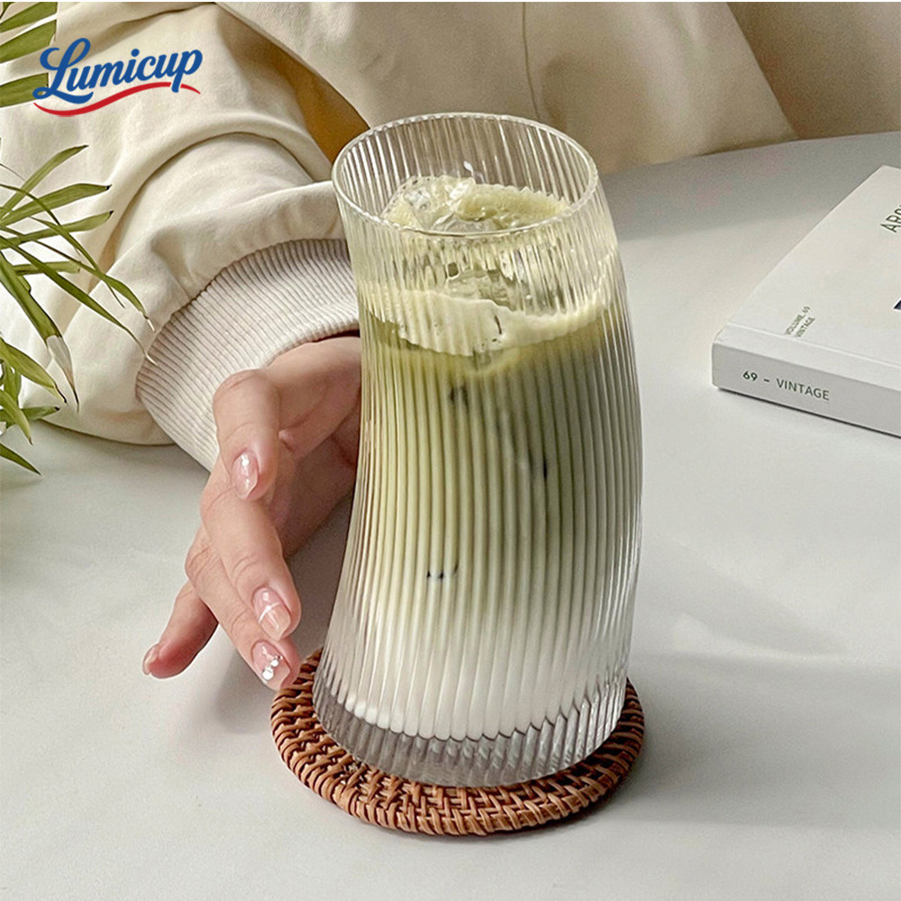 แก้วชามะนาวทรงเอวร่องเกลียว 350ml แก้วกาแฟเย็น ค็อกเทล สำหรับคาเฟ่ ร้านชา ร้านขนม สั่งจำนวนมาก แพ็คป้องกันแตก