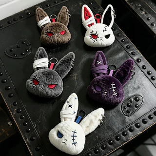Cool Dark Broken Face กระต่ายตุ๊กตาพวงกุญแจหลายสี Gothic Bunny ตุ๊กตาของเล่นสําหรับปัจจุบัน