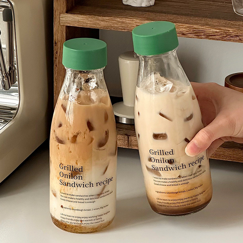 ตัวอักษรภาษาอังกฤษแบบพกพาแก้วขวดนมจับฝาเกลียวถ้วยกาแฟชงเย็นเครื่องดื่มโฮมเมดปิดผนึกแบบพกพาบรรจุถ้วย
