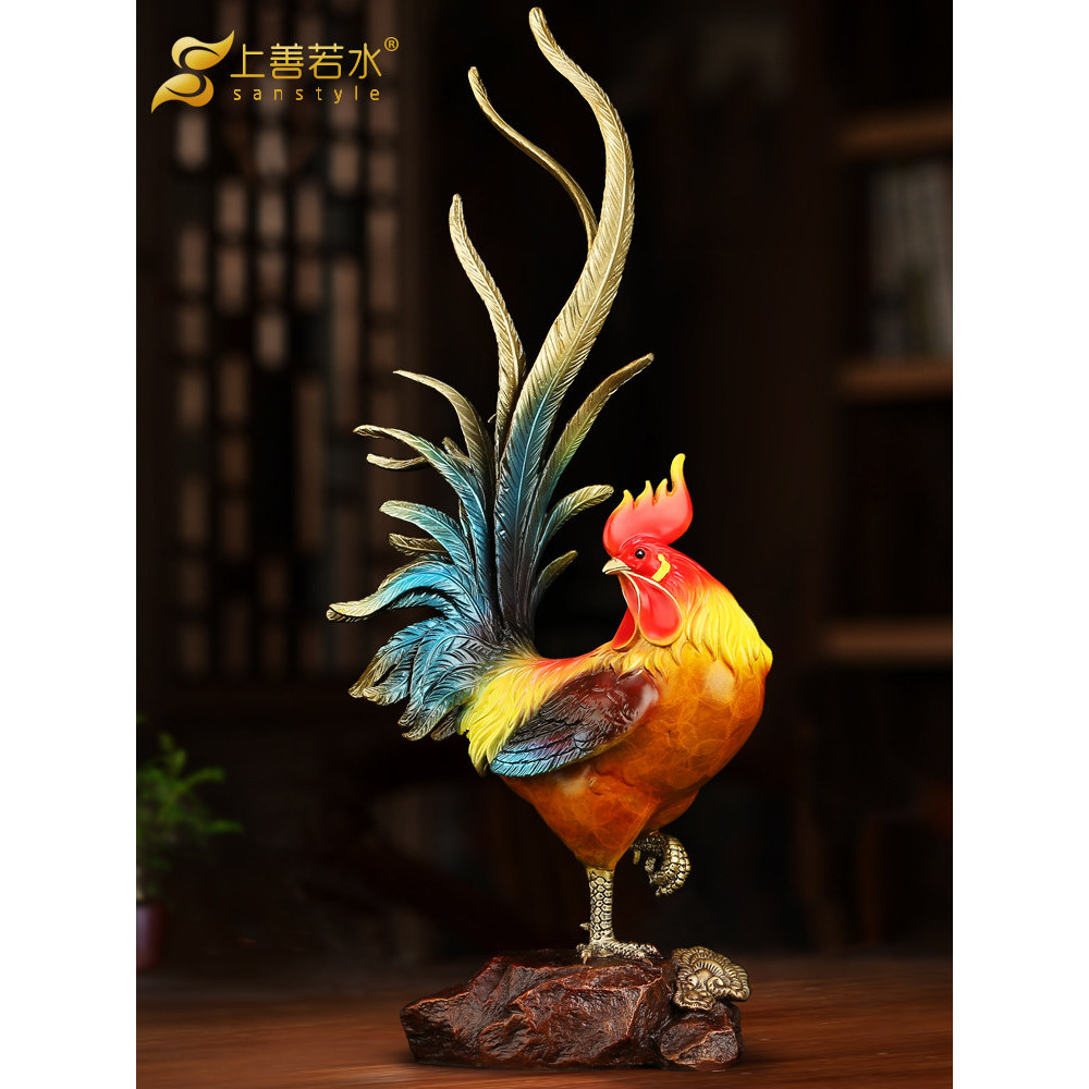 < Golden Rooster ประกาศ > ทองแดง Rooster เครื่องประดับ Zodiac Cock Lucky Golden Rooster Mascot ของขว