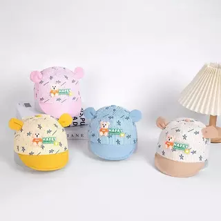 หมวกลายการ์ตูนหมี สำหรับเด็ก ลายสก๊อตหลากสี ตกแต่งหู 3 มิติ หมวกบังแดดแบบนุ่มสำหรับเด็ก SH01