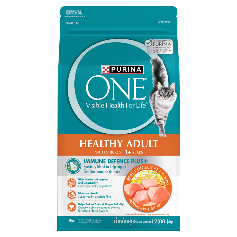 เพียวริน่าวันอาหารแมวแบบเม็ดสูตรแมวโตรสไก่ 1.2กก. Purina One Adult Cat Dry Food Chicken Flavor 1.2kg [8850125074156 ]