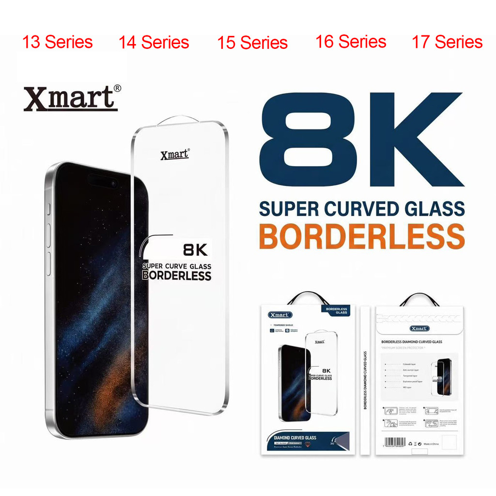 Xmart ฟิล์มกระจก 8K HD++ สำหรับ iPhone 13 - 17 Pro Max 17Pro 16/15/14 Plus , 17 Air/Pro ทัชลื่น กันรอย ติดง่าย 001