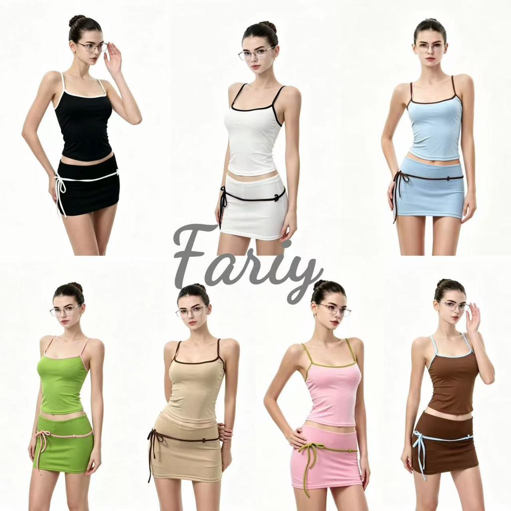 Fariy คลังสินค้าพร้อม ชุดกางเกงขาสั้นเอี๊ยมสีดำสไตล์มินิมอลแบบอินสตาแกรม สวมใส่สบาย สปอร์ต และใช้งานได้หลากหลาย