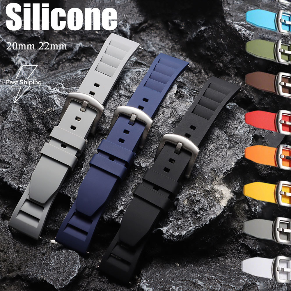 กันน้ํากีฬาซิลิโคนสายนาฬิกาสมาร์ท 20 มม.22 มม. Quick Release สีสัน Smooth Soft Sweatproof Diver สายนาฬิกาสําหรับผู้ชายผู้หญิง