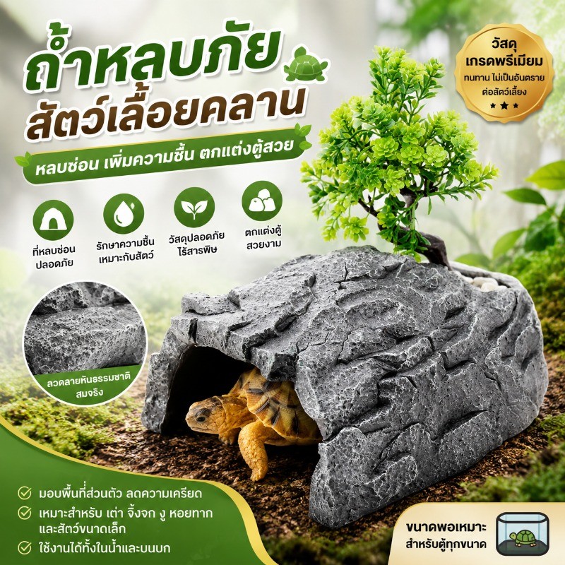 ถ้ำสัตว์เลี้ยง ที่หลบซ่อนปลา กุ้ง ตกแต่งตู้ปลา Reptile Cave ถ้ำซ่อนตัว สำหรับ ตุ๊กแก เก็คโค กิ้งก่า กบ​ งู​​ ตะขาบ​
