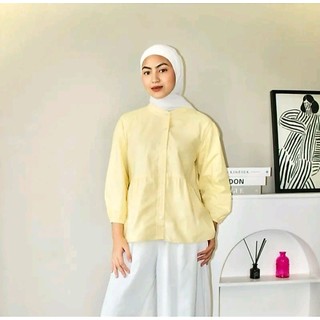 Promo MNP Kyren Blouse Katun Linen Kemeja Wanita Soft yellow