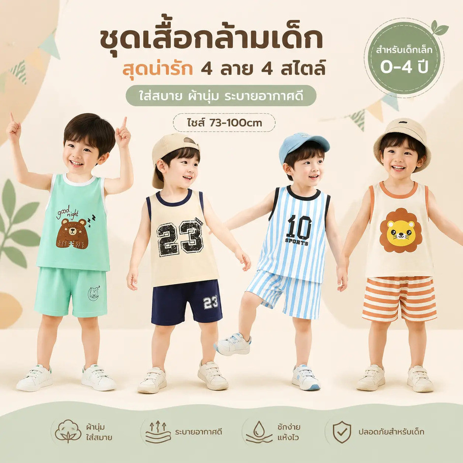 💖 [พร้อมส่ง] ชุดเสื้อกล้ามและกางเกงขาสั้นสำหรับเด็ก ดีไซน์น่ารัก ผ้าคุณภาพดี นุ่มสบาย และอ่อนโยนต่อผิวเด็ก  D218