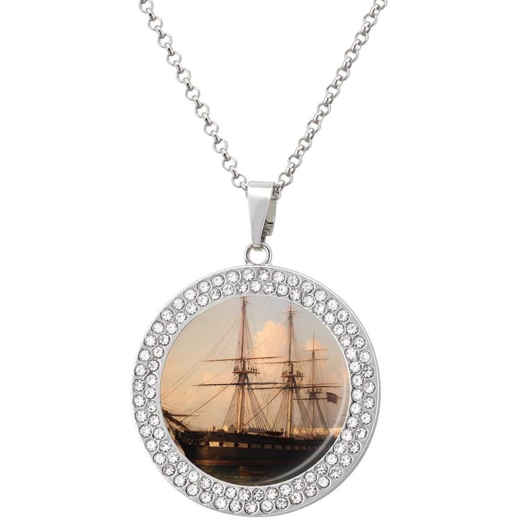 Vintage Ship Ferry Port จี้ผู้หญิง Neklae Gold Silver อันตราย Piture Nekles irle Jewelry