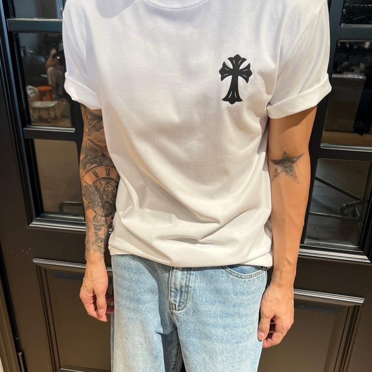 Chrome Hearts ผู้ชายผู้หญิง Plus ขนาดแขนสั้นคู่สไตล์รอบคอ Slim-Fit ทุกวันสบายฤดูใบไม้ผลิฤดูใบไม้ร่วง