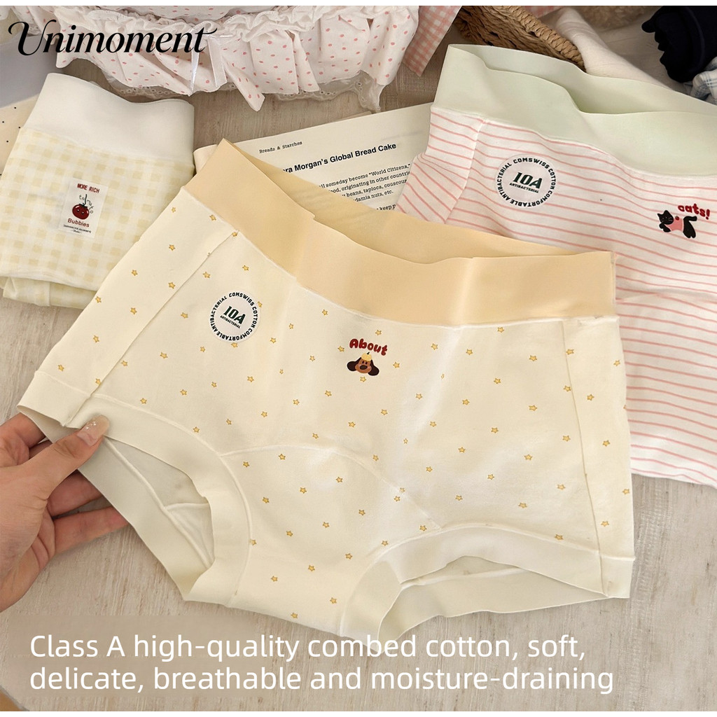 [Unimoment] M-XL 3 ชิ้น/เซ็ตผ้าฝ้าย 95% กางเกงบ็อกเซอร์ผู้หญิงพิมพ์การ์ตูนหวาน, ผ้าฝ้าย 100% ขยายและกางเกงเป้าต้านเชื้อแบคทีเรีย