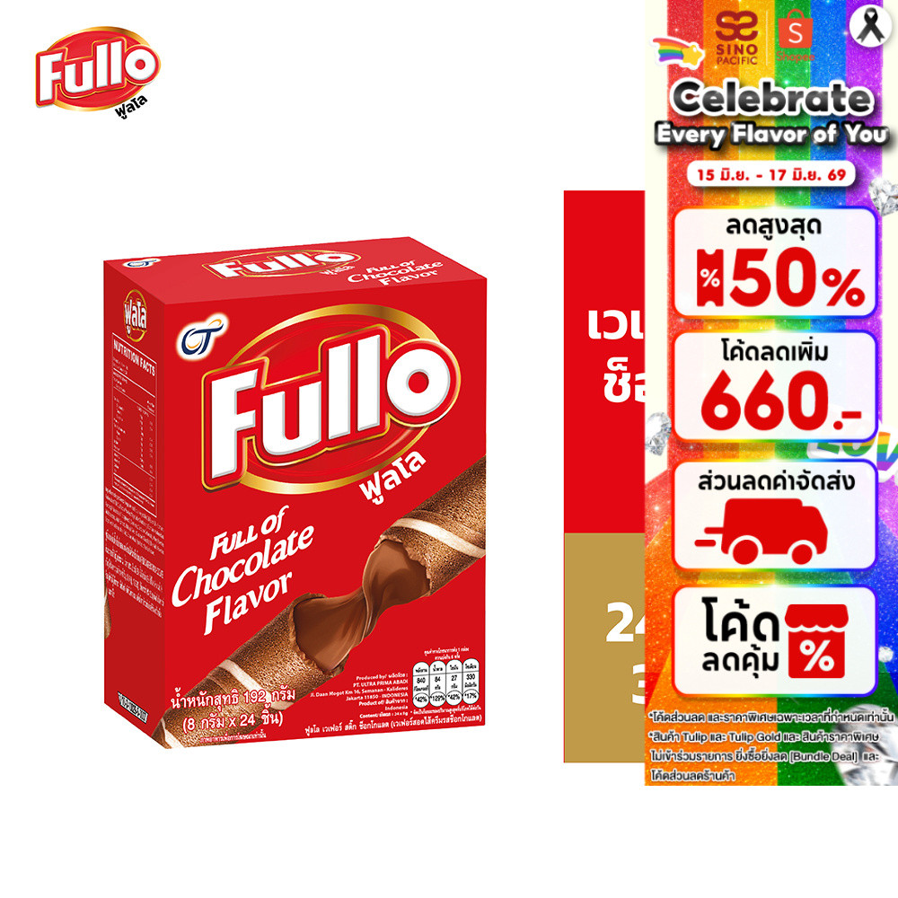 [แพ็ก 3] Fullo Wafer Stick Chocolate ฟูลโล เวเฟอร์ สติ๊ก ช็อกโกแลต 8 กรัม