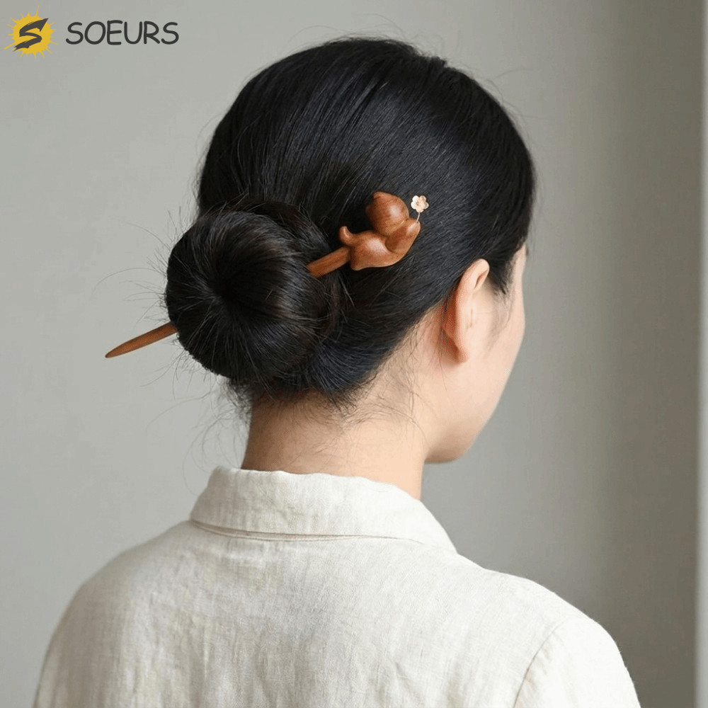 SOEURS ไม้จันทน์ติดผม,การ์ตูนสัตว์รูปร่างสไตล์จีน Hairpin, ประณีต Cheongsam ผมตะเกียบไม้สไตล์โบราณ Hanfu กิ๊บติดผมแบบดั้งเดิมสวมใส่