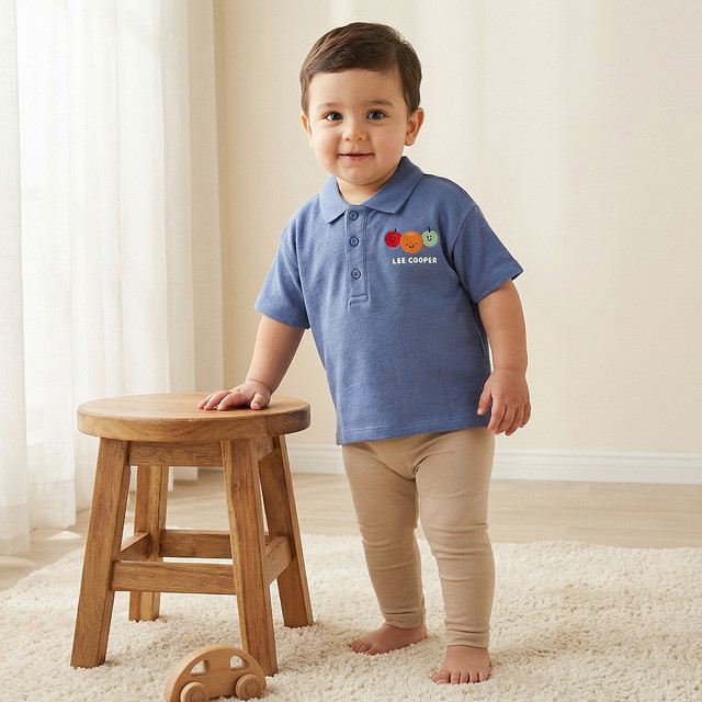 Babyshop Lee Cooper เสื้อยืดแขนสั้นคอปกพร้อมรายละเอียดเย็บปักถักร้อย