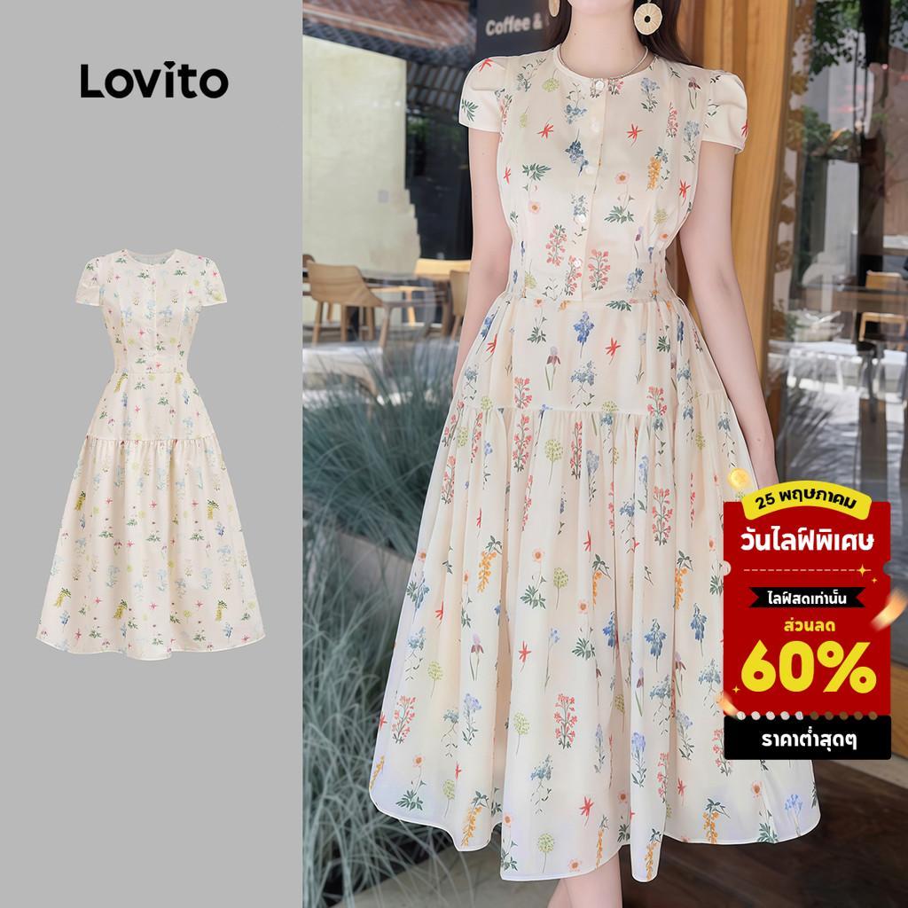 Lovito  เดรสลําลองซิปพิมพ์ลายสําหรับฤดูใบไม้ผลิ/ฤดูร้อนสําหรับผู้หญิง L178LD2017