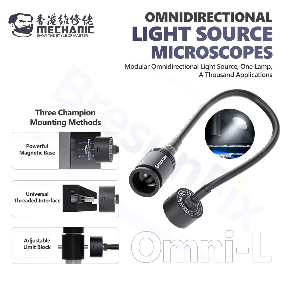 MECHANIC Omni-L กล้องจุลทรรศน์ Companion 5W 360° ยืดหยุ่นท่อเฉียงแสงสําหรับโทรศัพท์ พีซีบี ซ่อมกล้อง