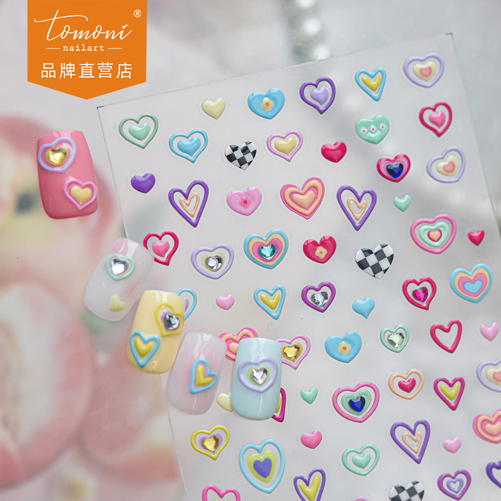 [Meow.Sensei] tomoni สติ๊กเกอร์ติดเล็บคริสตัลเพชร เจลลี่น่ารัก Love Heart สติ๊กเกอร์สี Candy Color Dopamine สาวสวย