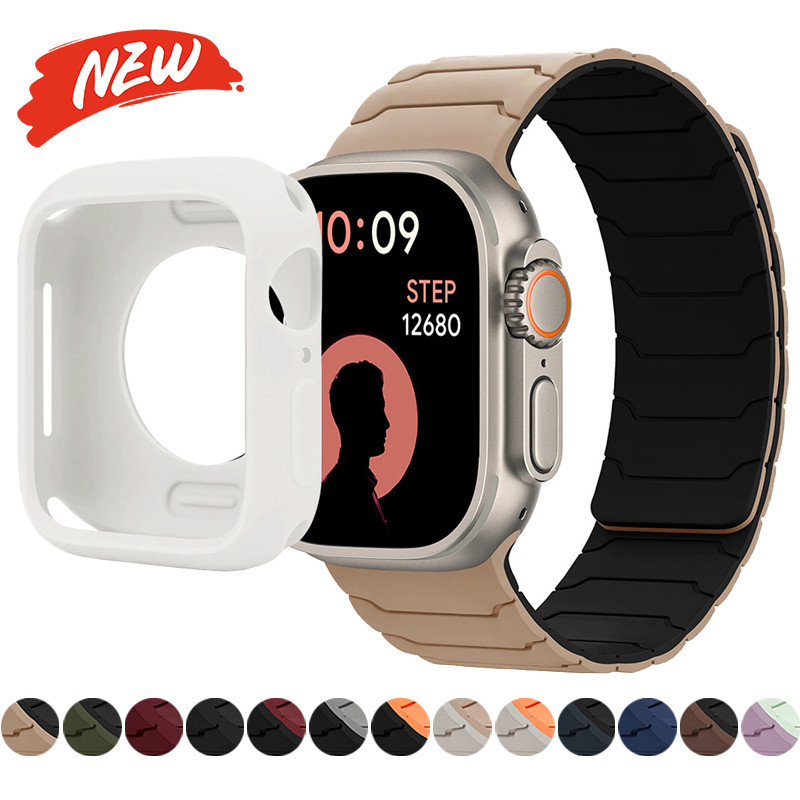 สายรัดซิลิโคน + ฝาครอบหน้าจอ สําหรับ Apple Watch Ultra3/2/1 49 มม., S11/10 46/42 มม., Series 9/8/7/6/SE 45/44/41/40 มม.