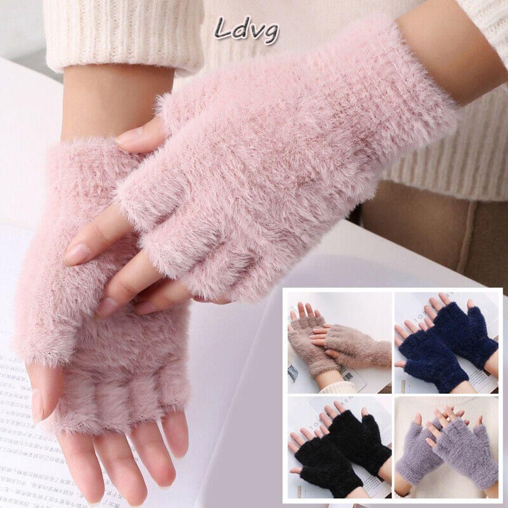 LDVG ตุ๊กตาถักฤดูหนาวที่อบอุ่นฤดูใบไม้ร่วง Fingerless Mittens
