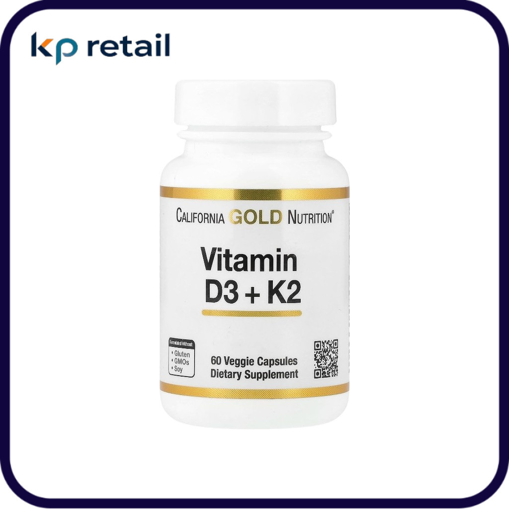 California Gold Nutrition, วิตามิน D3 + K2 บรรจุแคปซูลผัก 60 แคปซูล