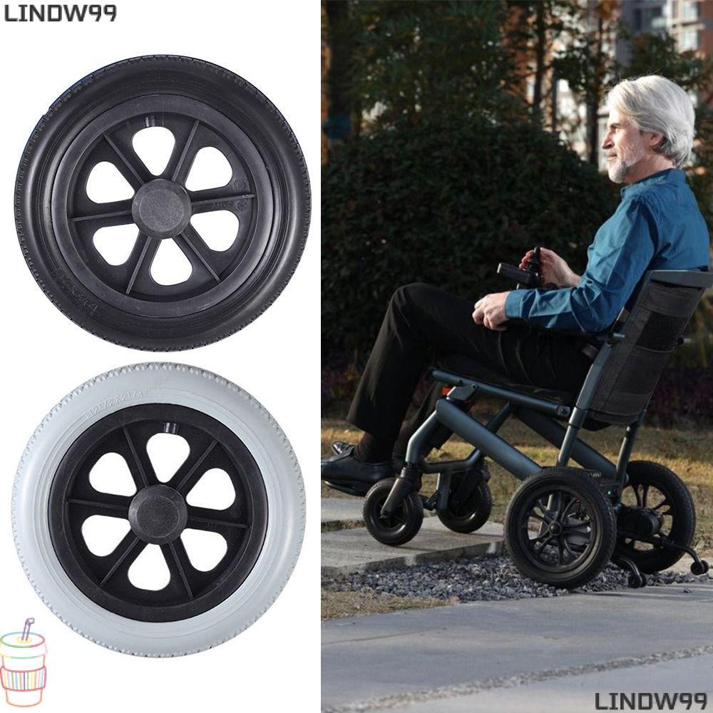 LINDW Solid ล้อยาง, 12 นิ้วเปลี่ยนรถเข็นล้อ,ยืดหยุ่น Anti Slip ทนต่อการสึกหรอ Travelling รถเข็นล้อเลื่อนรถเข็นอุปกรณ์เสริม