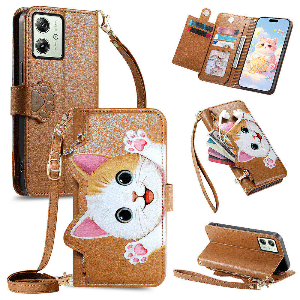 แมวน่ารักCrossbody Lanyardสร้อยคอสายคล้องเชือกกระเป๋าสตางค์สําหรับMoto G57 Power G04 G04S G05 E15 G0