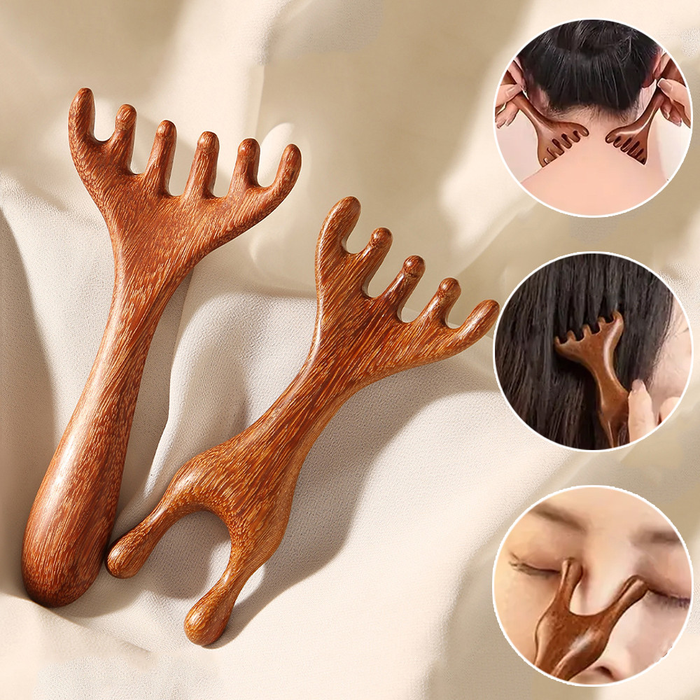 หวีนวดหนังศีรษะไม้เครื่องมือกัวซามัลติฟังก์ชั่นสําหรับใบหน้าศีรษะและผ่อนคลายคอ